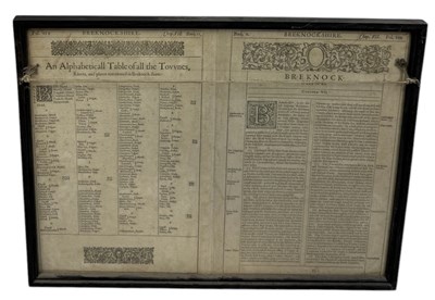 Lot 743 - JOHN SPEEDE: A HAND COLOURED MAP OF BREKNOKE, CIRCA 1610 ALONG WITH TWO 18TH CENTURY PRINT OF TRETWR CASTLE