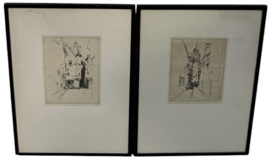 Lot 786 - CHARLES RICHARD FREDERICK R.E. (BRITISH 1878-1932): A PAIR OF ETCHINGS DEPICTING FRENCH STREET SCENES