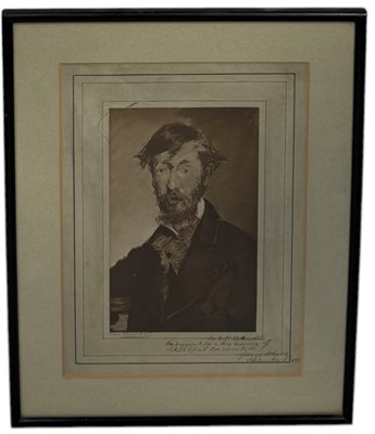 Lot 811A - A PHOTOGRAPHIC PRINT OF NOVELIST GEORGE MOORE (IRISH 1852-1933): SIGNED BY THE SITTER AND DATED 1896