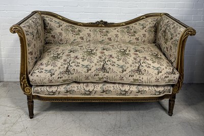 Lot 859 - A FRENCH GILT WOOD SOFA UPHOLSTERED IN CHINOISERIE FABRIC