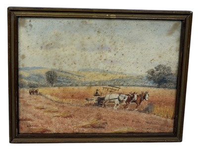 Lot 687 - A WATERCOLOUR PAINTING ON PAPER DEPICTING HORSE AND CART IN A FIELD