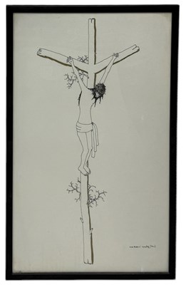 Lot 711 - A DRAWING ON PAPER DEPICTING CHRIST ON THE CROSS