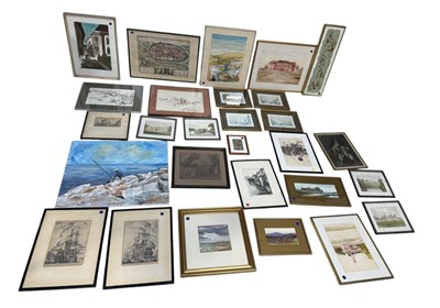 Lot 793 - A GROUP OF PRINTS, DRAWINGS, WATERCOLOURS TO INCLUDE DUTCH SHIPPING PRINTS