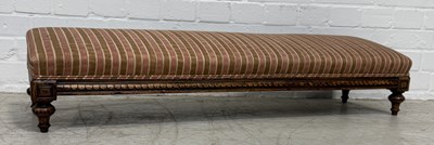 Lot 990 - AN ANTIQUE HEARTH STOOL UPHOLSTERED IN STRIPED FABRIC