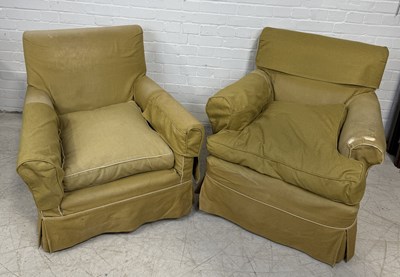 Lot 966 - A PAIR OF COUNTRY HOUSE STYLE ARMCHAIRS