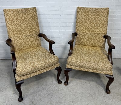 Lot 967 - A PAIR OF EARLY 20TH CENTURY UPHOLSTERED ARMCHAIRS