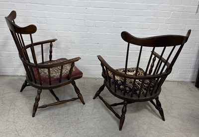 Lot 939 - A PAIR OF COUNTRY HOUSE STYLE OAK WINDSOR ARMCHAIRS