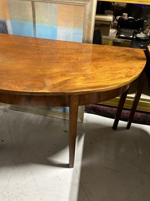 Lot 1129B - A 19TH CENTURY MAHOGANY DEMI LUNE CONSOLE TABLE