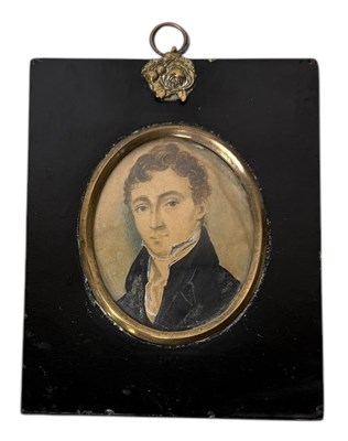 Lot 597 - MANNER OF ADAM BUCK (IRISH 1759-1833): A WATERCOLOUR PAINTING ON PAPER DEPICTING A GENTLEMAN