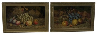 Lot 555A - A PAIR OF OIL PAINTINGS ON CANVAS DEPICTING STILL LIFE SCENES WITH FRUIT, GRAPES, PLUMS, APPLES BERRIES AND A BIRDS NEST