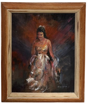 Lot 689 - A 20TH CENTURY OIL PAINTING ON CANVAS DEPICTING A SOUTH ASIAN LADY IN ELABORATE DRESS