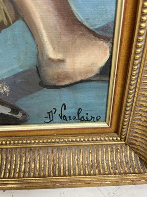 Lot 393 - JEAN-PIERRE VAXELAIRE (FRENCH, 20TH CENTURY): AN OIL PAINTING ON CANVAS 'FEMME DES SON FAUTEUIL'