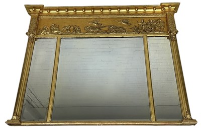 Lot 1016 - A REGENCY NEOCLASSICAL GILTWOOD OVERMANTEL WALL MIRROR