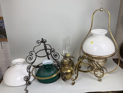 Lot 934 - A GROUP OF ANTIQUE HANGING LAMPS