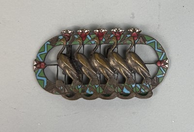 Lot 178 - AN ART-NOUVEAU SILVER PLATED ENAMEL BROOCH