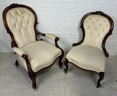 Lot 1076 - TWO VICTORIAN SPOONBACK ARMCHAIRS