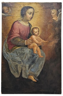 Lot 564 - OLD MASTER SCHOOL: AN OIL PAINTING ON CANVAS DEPICTING THE MADONNA AND CHILD