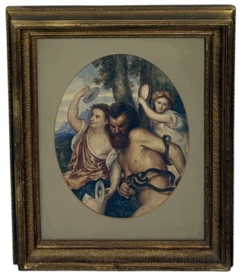 Lot 609 - A 19TH CENTURY WATERCOLOUR PAINTING ON PAPER DEPICTING A SATYR