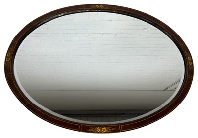 Lot 1005 - AN EDWARDIAN WALL MIRROR WITH MARQUETRY FLORAL INLAY