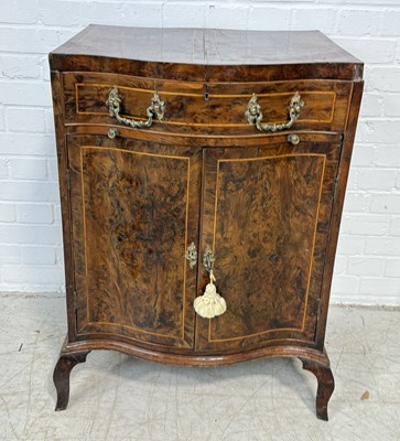 Lot 947 - A BURR WALNUT CABINET WITH BRUSH AND SLIDE