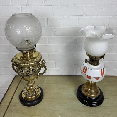 Lot 955 - TWO ANTIQUE OIL LAMPS