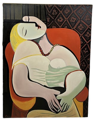 Lot 394 - AFTER PABLO PICASSO: A LARGE OIL PAINTING ON CANVAS 'DREAMING WOMAN'