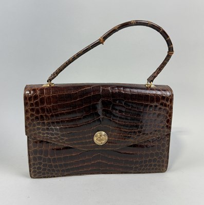 Lot 153 - AN ASPREY LONDON CROCODILE SKIN BAG WITH 9CT GOLD CLASP