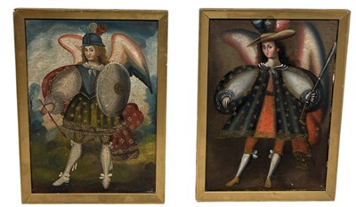 Lot 825 - CUZCO SCHOOL: A PAIR OF OIL PAINTINGS ON CANVAS (2)