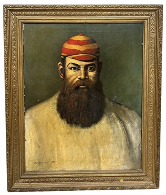 Lot 768 - AN OIL PAINTING ON CANVAS DEPICTING ENGLISH CRICKETER W.G. GRACE