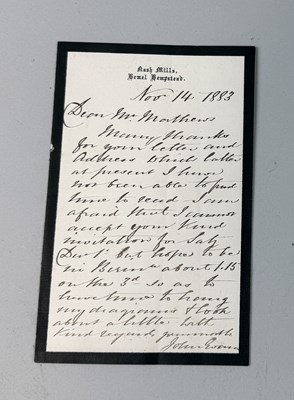 Lot 434 - A SIGNED LETTER BY JOHN EVANS (1823 - 1908). ENGLISH GEOLOGIST, ARCHAEOLOGIST AND ANTIQUARIAN, FOUNDER OF PREHISTORIC ARCHAEOLOGY.