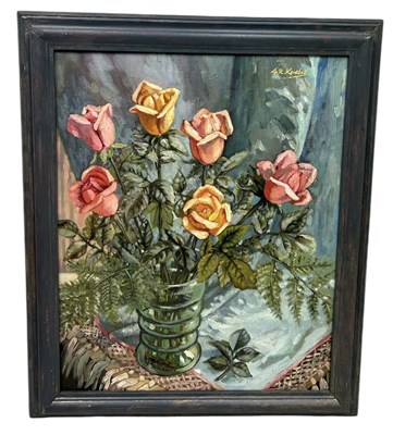 Lot 884 - ALICE REBECCA KENDALL (B.1955): AN OIL PAINTING ON CANVAS DEPICTING A STILL LIFE WITH FLOWERS