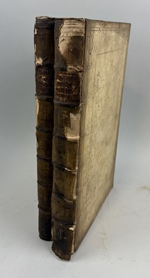 Lot 480 - SAMUEL BOCHART: TWO LARGE VELLUM BOUND BOOKS, OPERA OMNIA AND ANOTHER