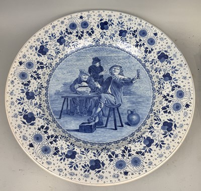 Lot 296 - A VERY LARGE DUTCH DELFT BLUE AND WHITE CHARGER CIRCA 1900