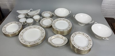 Lot 299 - A WEDGWOOD PART DINNER SERVICE, GOLD AND WHITE PATTERN APPROXIMATELY 58 PIECES