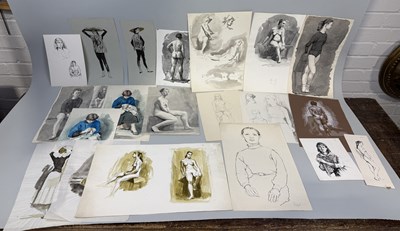 Lot 513 - MICHAEL LEONARD (BRITISH 1933-2023): A GROUP OF TWENTY ART SCHOOL LIFE DRAWINGS WITH WATERCOLOUR