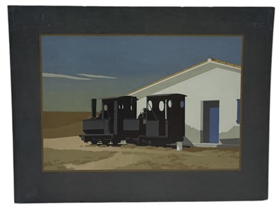 Lot 505 - MICHAEL LEONARD (BRITISH 1933-2023): AN OIL PAINTING ON BOARD DEPICTING A TRAIN WITH A HOUSE