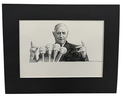 Lot 521 - MICHAEL LEONARD (BRITISH 1933-2023): A PAINTING DEPICTING CHARLES DE GAULLE (1890-1970)