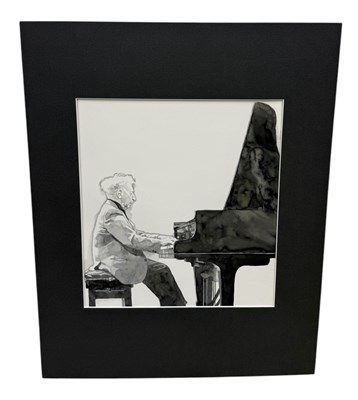 Lot 524 - MICHAEL LEONARD (BRITISH 1933-2023): A PAINTING DEPICTING ARTUR RUBINSTEIN (1887-1982)