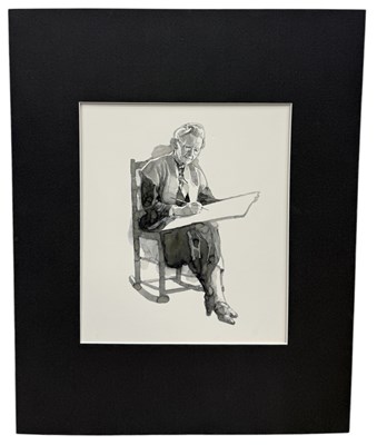 Lot 528 - MICHAEL LEONARD (BRITISH 1933-2023): A PAINTING DEPICTING GRANDMA MOSES (1860-1961)