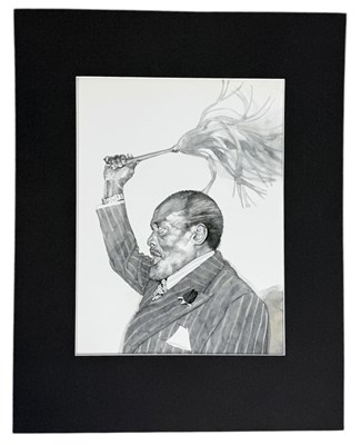 Lot 530 - MICHAEL LEONARD (BRITISH 1933-2023): A PAINTING DEPICTING JOMO KENYATTA (1897-1978) 'A GOOD AGE'