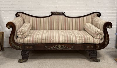 Lot 863 - A 19TH CENTURY 'GONDOLA' TYPE SOFA IN THE REGENCY STYLE