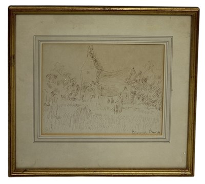 Lot 707 - ATTRIBUTED TO DUNCAN GRANT (SCOTTISH 1885-1978): AN INK DRAWING ON PAPER DEPICTING BERWICK CHURCH, SUSSEX