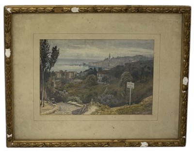 Lot 585 - JOHN PEDDER (BRITISH 1850-1929): A WATERCOLOUR PAINTING ON PAPER DEPICTING MENTON, SOUTH OF FRANCE