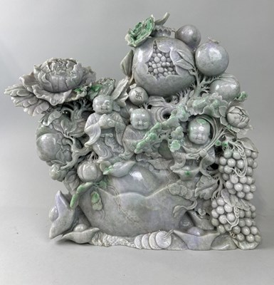 Lot 230 - A LARGE CHINESE JADE SCULPTURE DEPICTING...