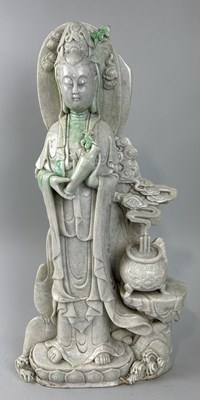 Lot 232 - A LARGE CHINESE JADE FIGURE OF THE GUANYIN