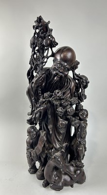 Lot 229 - A LARGE CHINESE ZITAN WOOD SCULPTURE DEPICTING FIGURES