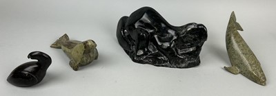 Lot 393 - NUVEEYA IPELLIE (INUIT 1920-2010): A SOAPSTONE SCULPTURE ALONG WITH ONE LARGE EXAMPLE BY MARKOSIE PAPIAGATOK (INUIT) AND TWO OTHERS SIMILAR (4)