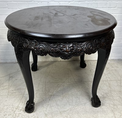 Lot 863B - MANNER OF WILLIAM KENT: A LARGE MAHOGANY CENTRE TABLE WITH CARVED MASKS, RAISED ON CLAW AND BALL FEET