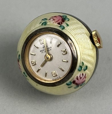 Lot 172H - A LADIES BUCHERER ENAMEL AND SILVER GILT FLORAL FOB WATCH