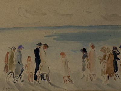 Lot 630 - ETHEL HATCH: A WATERCOLOUR PAINTING ON PAPER DEPICTING FIGURES ON A BEACH